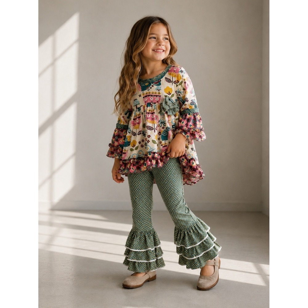 Jelly the Pug Tunic Set Cotton Ruffle Floral 8 Girls Boutique Outfit